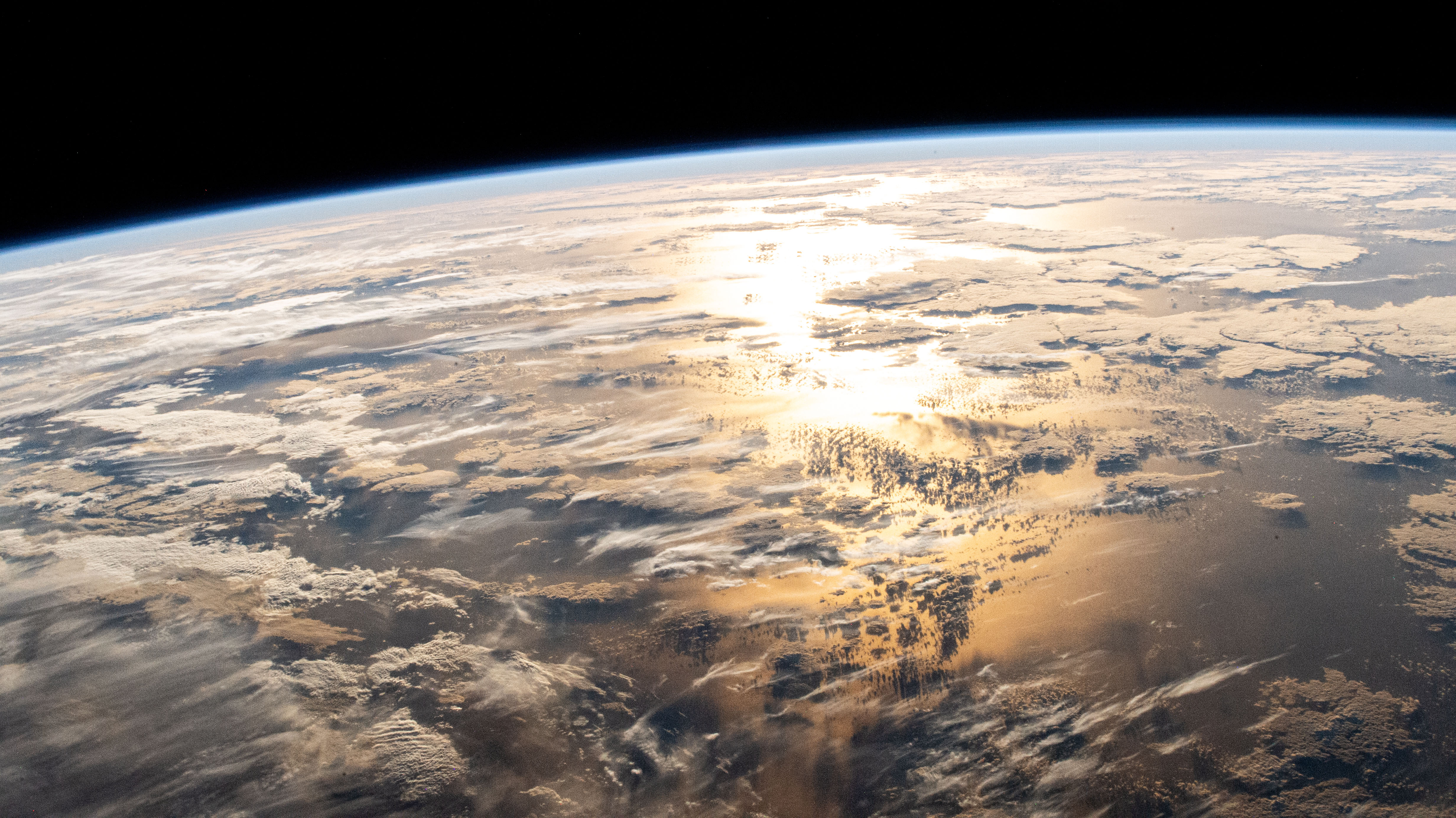 Solar flare photographed from the International Space Station over the Atlantic Ocean